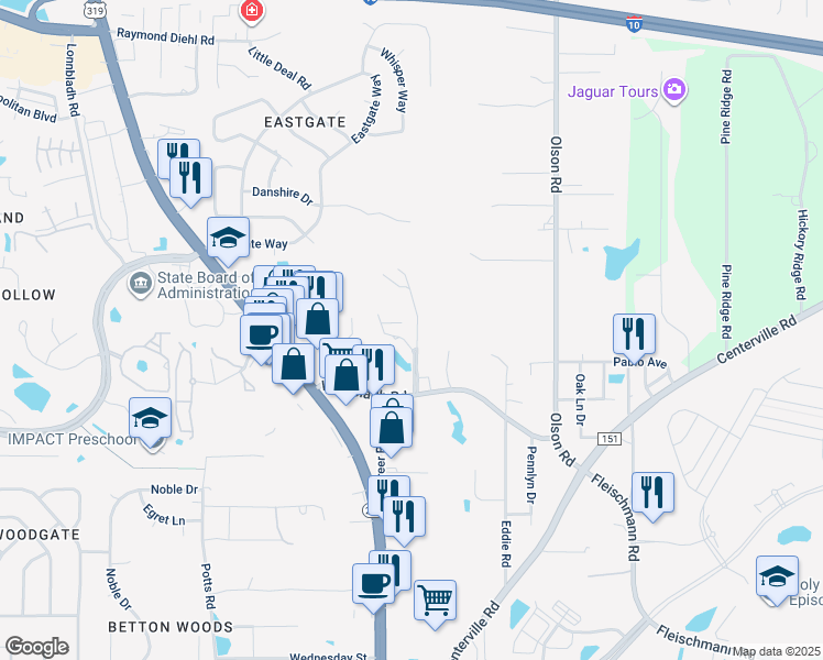 map of restaurants, bars, coffee shops, grocery stores, and more near 2485 Laurelwood Court in Tallahassee