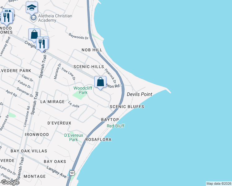 map of restaurants, bars, coffee shops, grocery stores, and more near 4930 Rugby Court in Pensacola