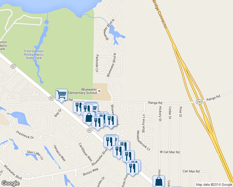 map of restaurants, bars, coffee shops, grocery stores, and more near 1606 Myrtlewood Lane in Niceville
