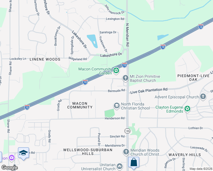 map of restaurants, bars, coffee shops, grocery stores, and more near 3108 Mae Road in Tallahassee