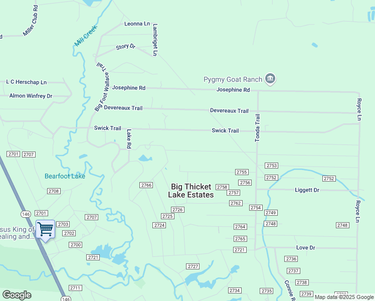 map of restaurants, bars, coffee shops, grocery stores, and more near Garrett Road in Big Thicket Lake Estates