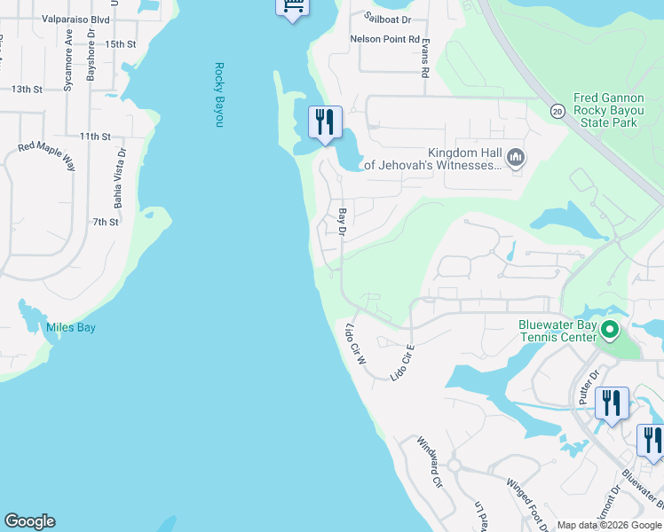map of restaurants, bars, coffee shops, grocery stores, and more near 58 Marina Cove Drive in Niceville