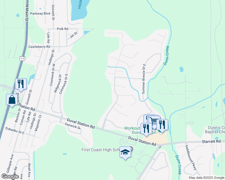 map of restaurants, bars, coffee shops, grocery stores, and more near 14084 Summer Breeze Drive in Jacksonville