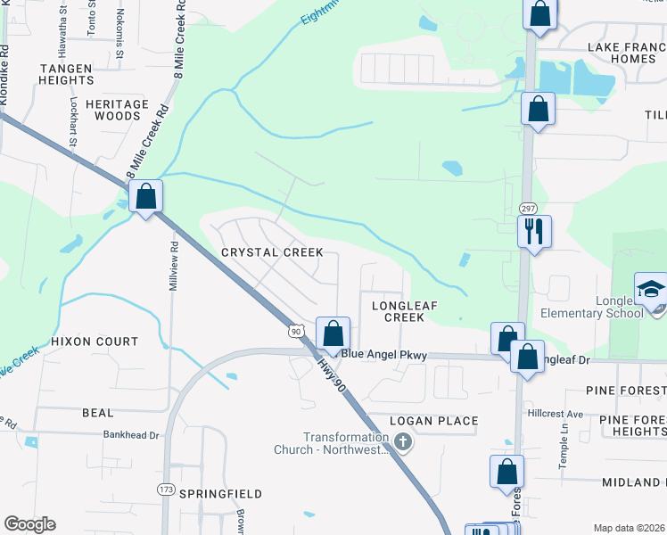 map of restaurants, bars, coffee shops, grocery stores, and more near 7273 Tannehill Drive in Pensacola