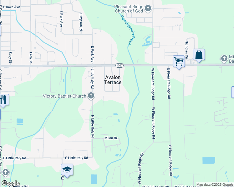 map of restaurants, bars, coffee shops, grocery stores, and more near 17610 Avalon Terrace in Hammond