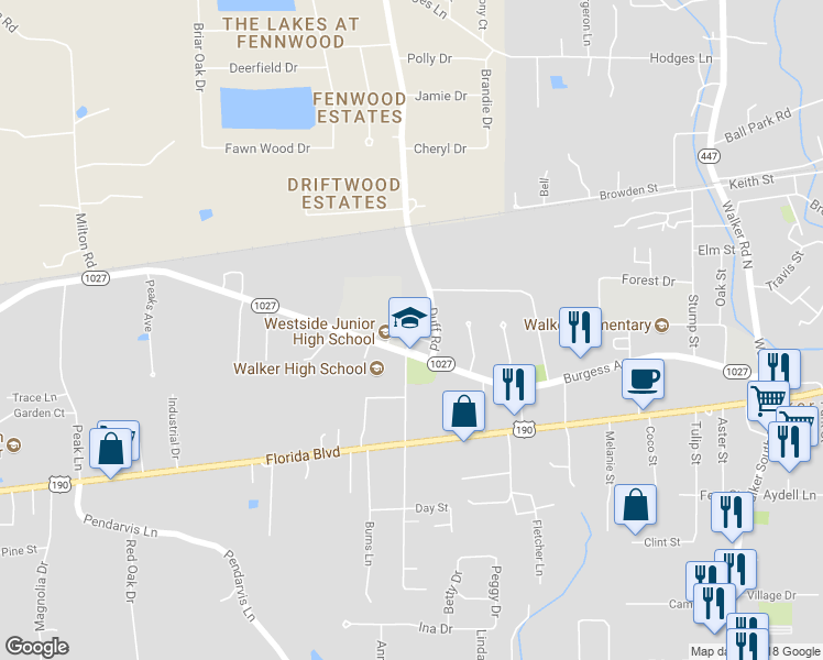 map of restaurants, bars, coffee shops, grocery stores, and more near Chateau de Chene Boulevard in Walker