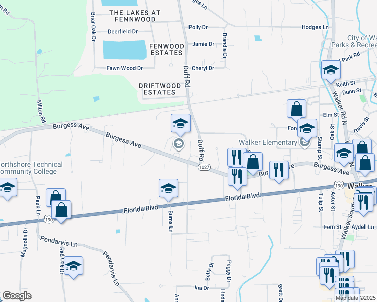 map of restaurants, bars, coffee shops, grocery stores, and more near 24111 Chateau de Chene Boulevard in Walker