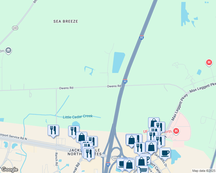 map of restaurants, bars, coffee shops, grocery stores, and more near 14001 Sharon Owens Road in Jacksonville