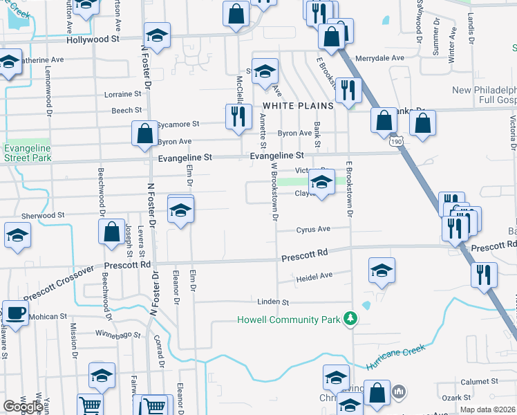 map of restaurants, bars, coffee shops, grocery stores, and more near 5620 Clayton Court in Baton Rouge
