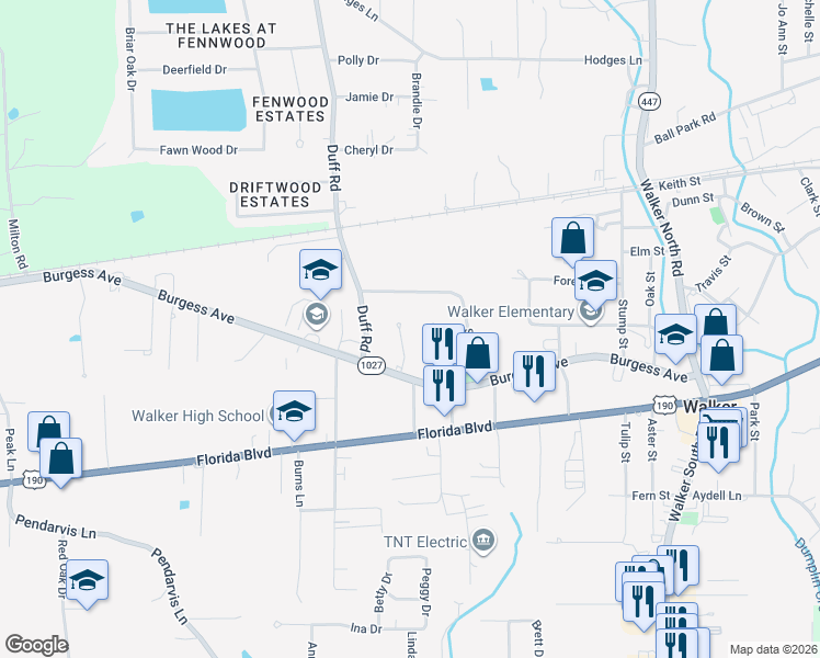 map of restaurants, bars, coffee shops, grocery stores, and more near 30040 Corby Circle Drive in Walker