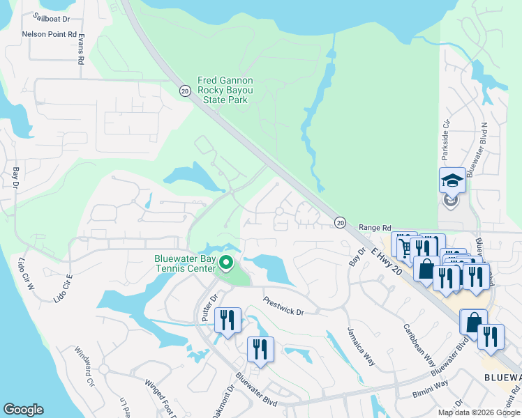 map of restaurants, bars, coffee shops, grocery stores, and more near 1421 William Faulkner Drive in Niceville
