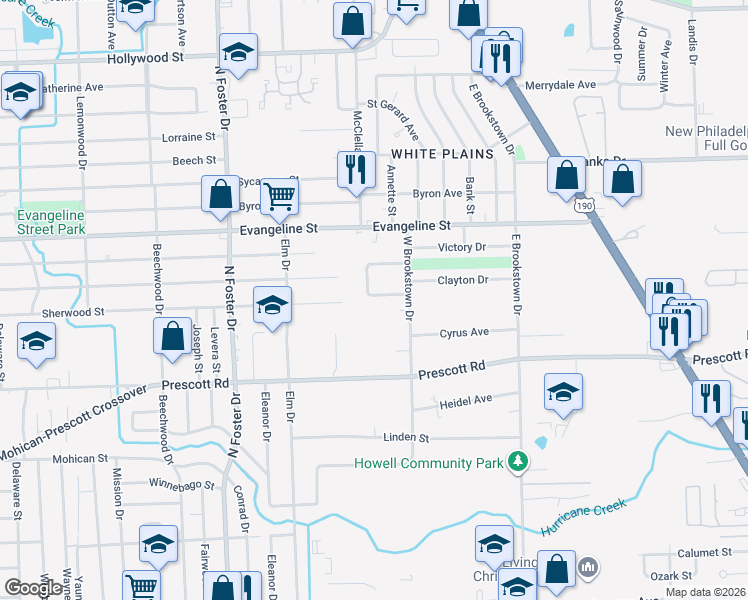 map of restaurants, bars, coffee shops, grocery stores, and more near 5620 Clayton Court in Baton Rouge