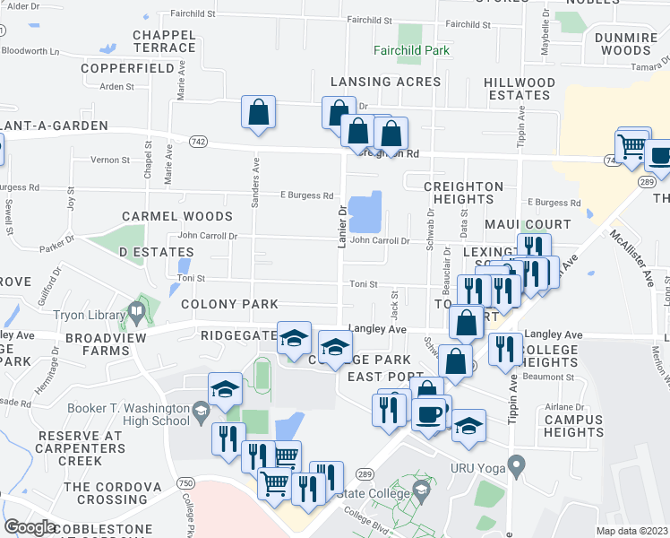 map of restaurants, bars, coffee shops, grocery stores, and more near 6421 Lanier Drive in Pensacola