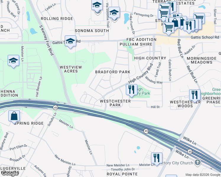 map of restaurants, bars, coffee shops, grocery stores, and more near 3223 Elizabeth Anne Lane in Round Rock