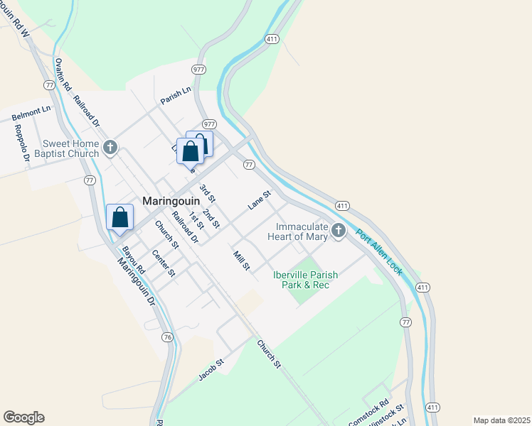 map of restaurants, bars, coffee shops, grocery stores, and more near 77220 Coleman Drive in Maringouin