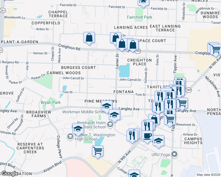 map of restaurants, bars, coffee shops, grocery stores, and more near 6437 Lanier Drive in Pensacola