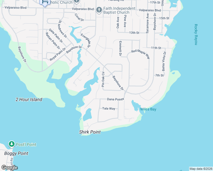map of restaurants, bars, coffee shops, grocery stores, and more near 1151 Pin Oak Circle in Niceville