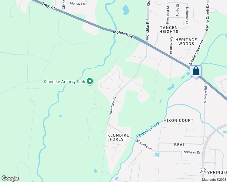 map of restaurants, bars, coffee shops, grocery stores, and more near 6915 Klondike Road in Pensacola