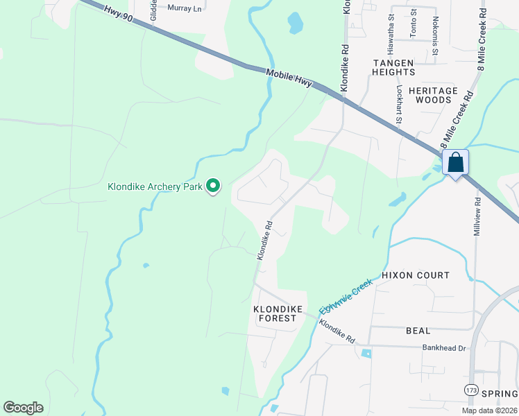 map of restaurants, bars, coffee shops, grocery stores, and more near 6915 Klondike Road in Pensacola