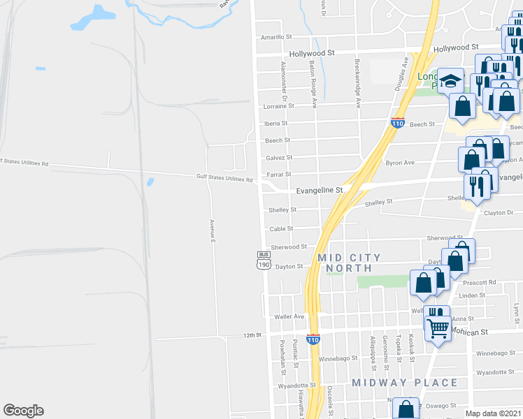 map of restaurants, bars, coffee shops, grocery stores, and more near 4600 U.S. 61 Business in Baton Rouge