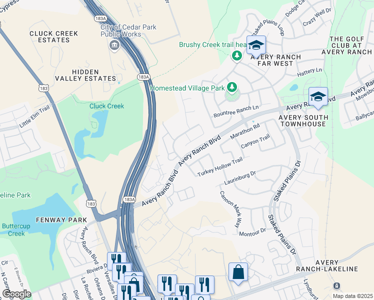 map of restaurants, bars, coffee shops, grocery stores, and more near 12005 Wickline Way in Austin