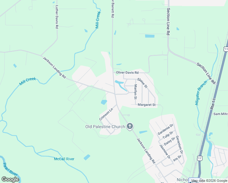 map of restaurants, bars, coffee shops, grocery stores, and more near Jackson Landing Road in Picayune