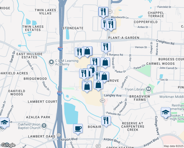 map of restaurants, bars, coffee shops, grocery stores, and more near 423 Schubert Drive in Pensacola