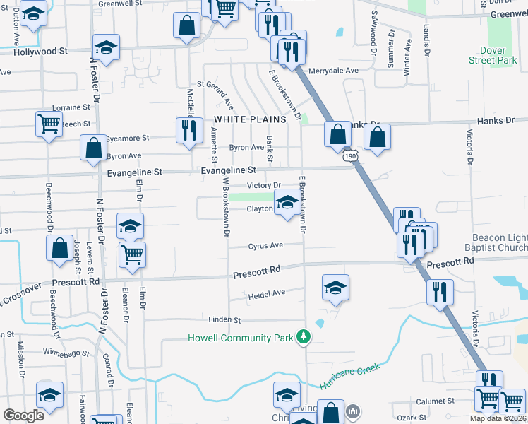 map of restaurants, bars, coffee shops, grocery stores, and more near 5936 Clayton Drive in Baton Rouge