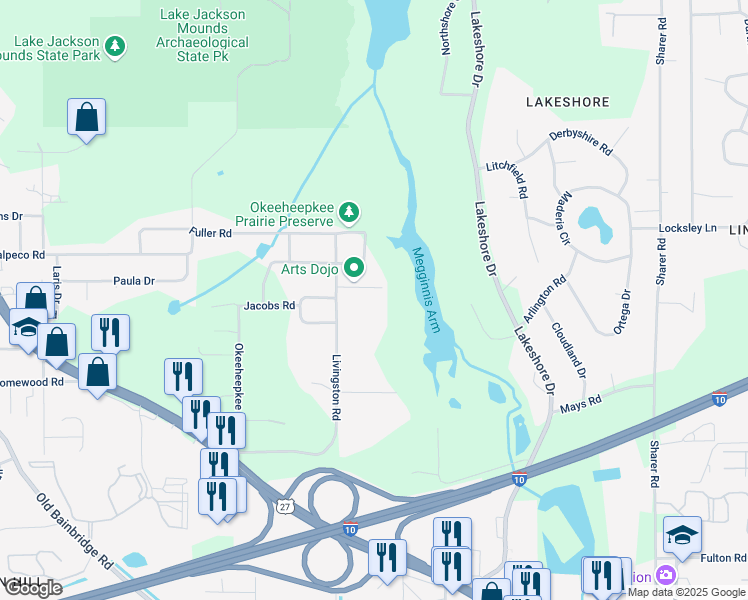 map of restaurants, bars, coffee shops, grocery stores, and more near 1203 Firethorne Lane in Tallahassee