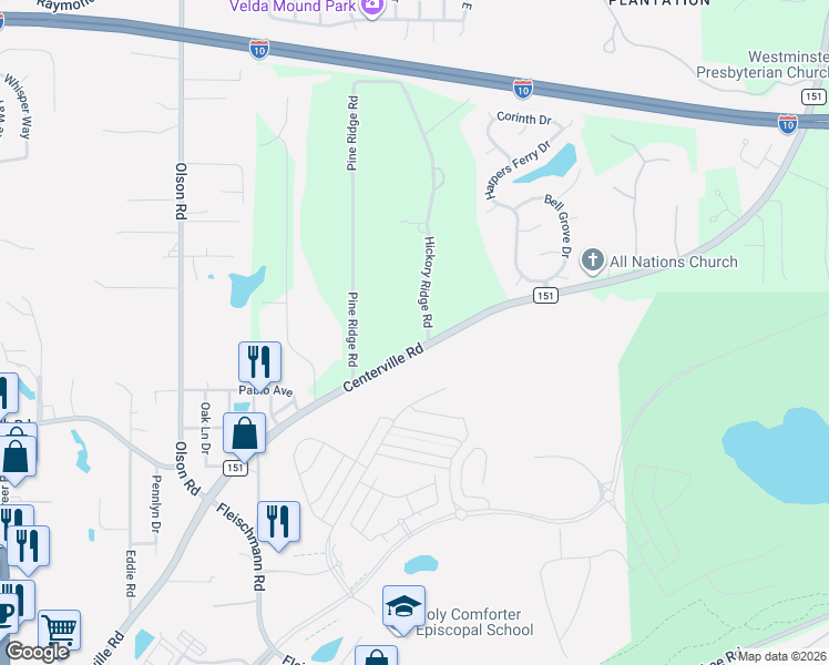 map of restaurants, bars, coffee shops, grocery stores, and more near 2500 Hickory Ridge Road in Tallahassee