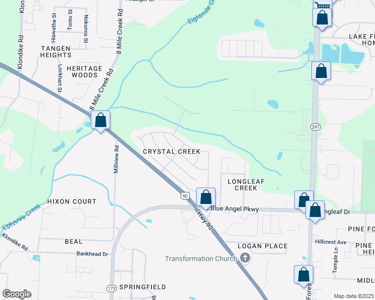 map of restaurants, bars, coffee shops, grocery stores, and more near 7207 Tannehill Drive in Pensacola