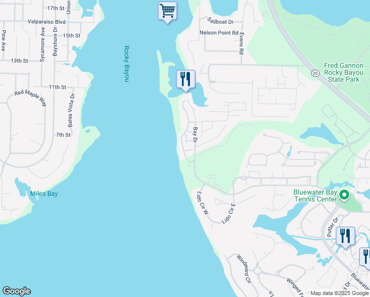 map of restaurants, bars, coffee shops, grocery stores, and more near 64 Marina Cove Drive in Niceville