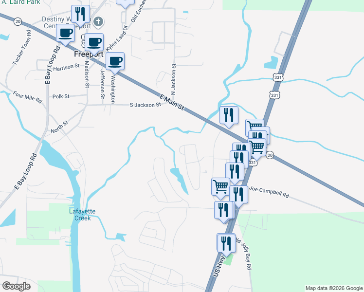 map of restaurants, bars, coffee shops, grocery stores, and more near 150 Marsh Landing North in Freeport