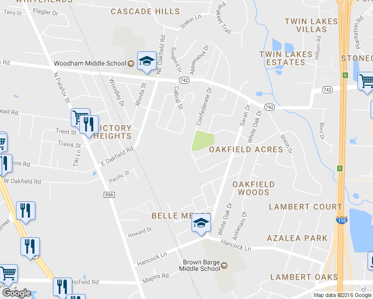 map of restaurants, bars, coffee shops, grocery stores, and more near 6117 Confederate Drive in Pensacola