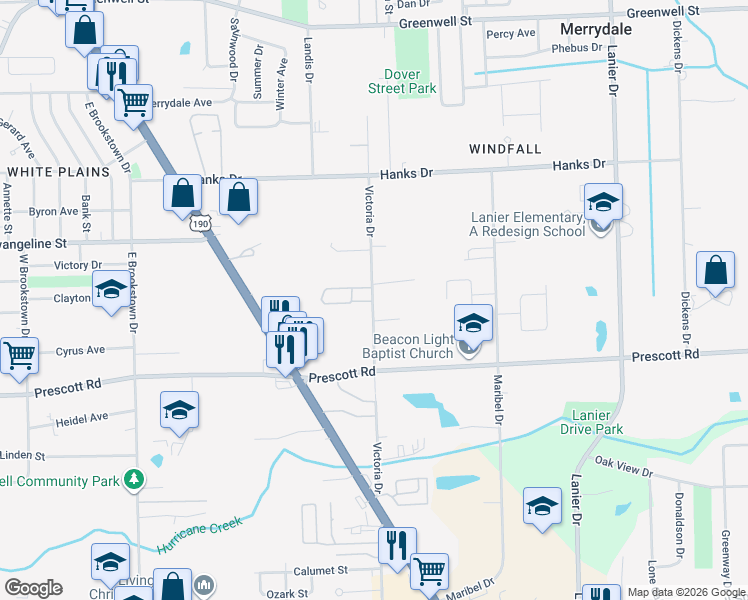 map of restaurants, bars, coffee shops, grocery stores, and more near 4462 Victoria Drive in Baton Rouge