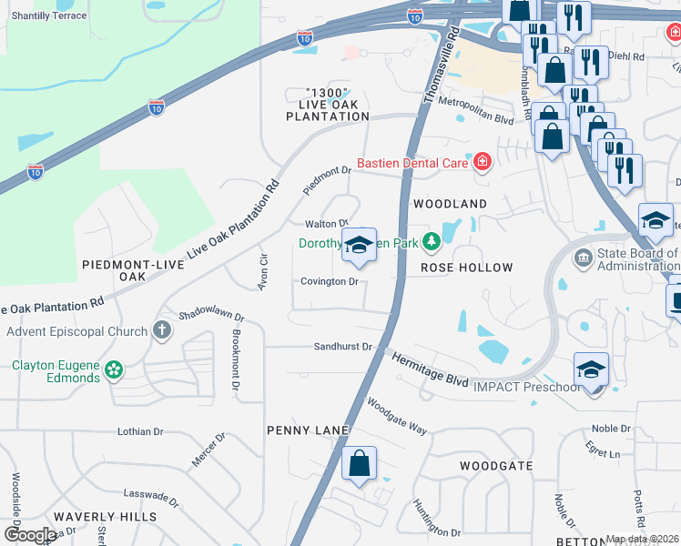 map of restaurants, bars, coffee shops, grocery stores, and more near 3137 Lisa Court in Tallahassee