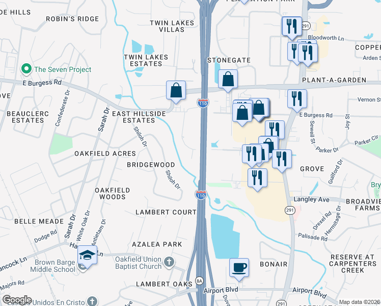 map of restaurants, bars, coffee shops, grocery stores, and more near 5976 Born Drive in Pensacola