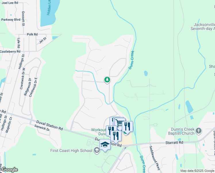 map of restaurants, bars, coffee shops, grocery stores, and more near 14114 Summer Breeze Drive East in Jacksonville