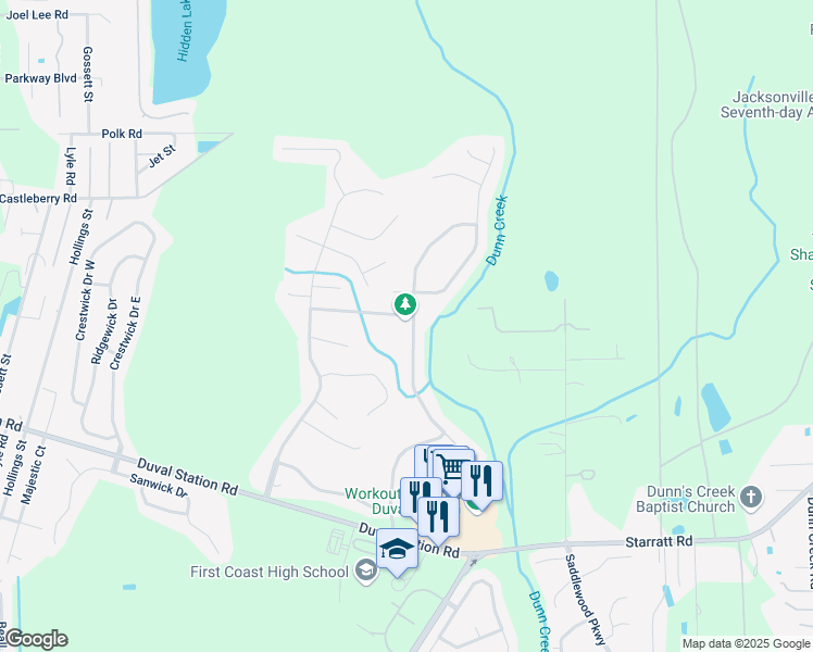 map of restaurants, bars, coffee shops, grocery stores, and more near 14122 Summer Breeze Drive East in Jacksonville