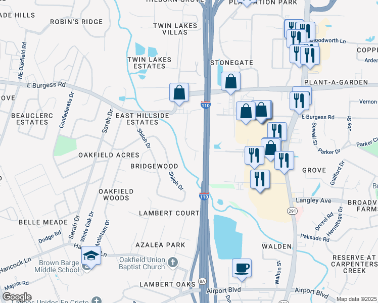 map of restaurants, bars, coffee shops, grocery stores, and more near 5979 Born Drive in Pensacola