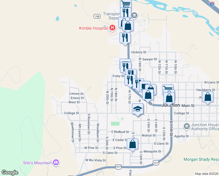 map of restaurants, bars, coffee shops, grocery stores, and more near 411 North 19th Street in Junction