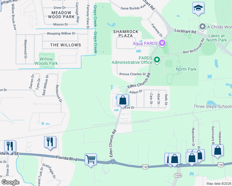 map of restaurants, bars, coffee shops, grocery stores, and more near 30249 Eden Church Road in Denham Springs