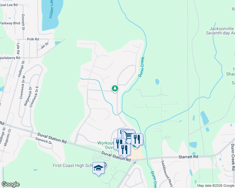 map of restaurants, bars, coffee shops, grocery stores, and more near 14122 Summer Breeze Drive East in Jacksonville