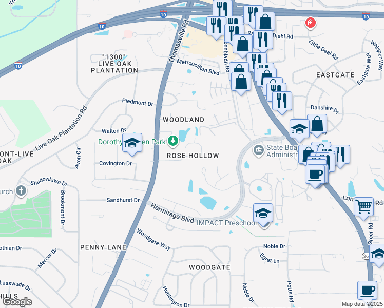 map of restaurants, bars, coffee shops, grocery stores, and more near 3114 Brockton Way in Tallahassee
