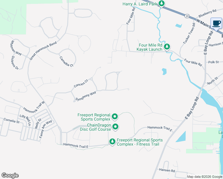 map of restaurants, bars, coffee shops, grocery stores, and more near 733 Symphony Way in Freeport