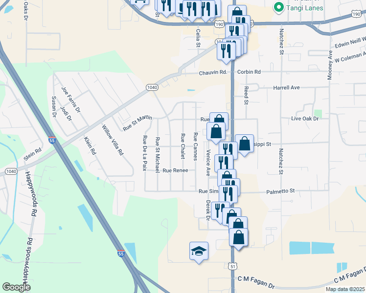 map of restaurants, bars, coffee shops, grocery stores, and more near 898 Rue Chalet in Hammond