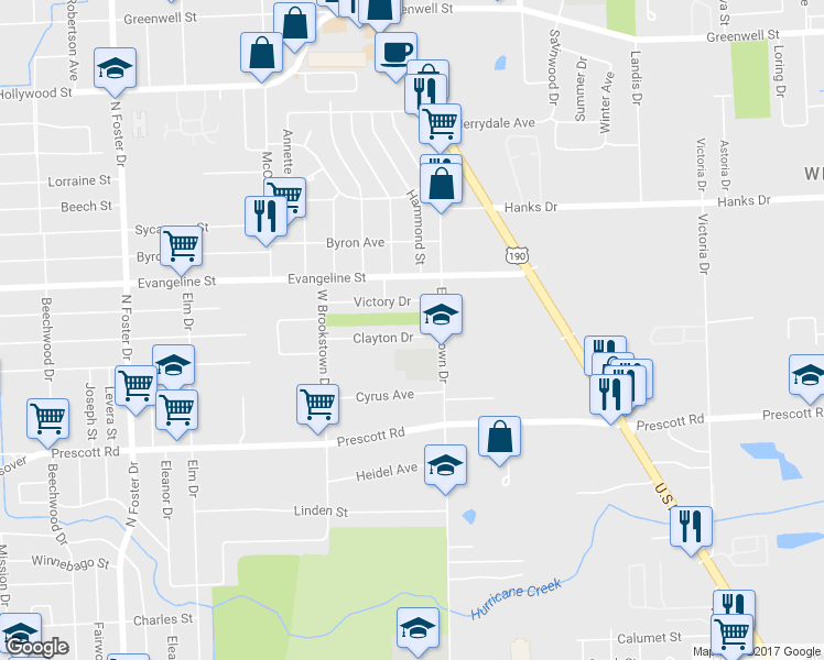 map of restaurants, bars, coffee shops, grocery stores, and more near 6065 Clayton Drive in Baton Rouge