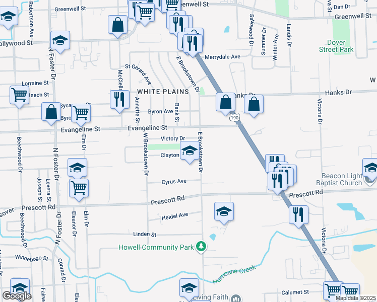 map of restaurants, bars, coffee shops, grocery stores, and more near 6065 Clayton Drive in Baton Rouge