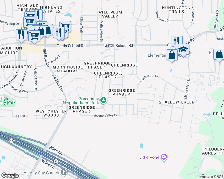 map of restaurants, bars, coffee shops, grocery stores, and more near 505 Paladin Place in Round Rock