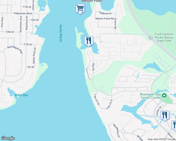 map of restaurants, bars, coffee shops, grocery stores, and more near 79 Marina Cove Drive in Niceville